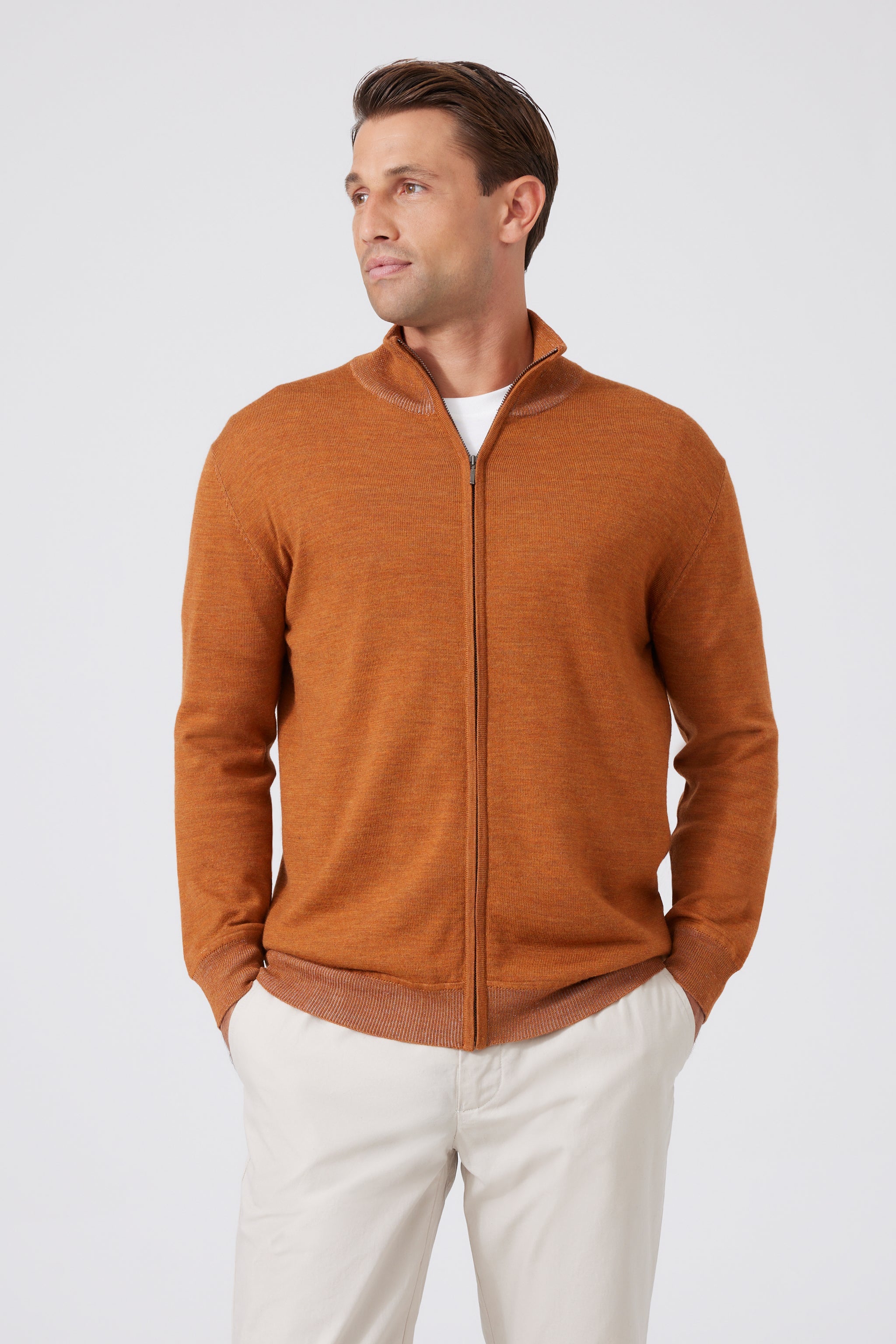 Merino-Cotton Full-Zip Cardigan