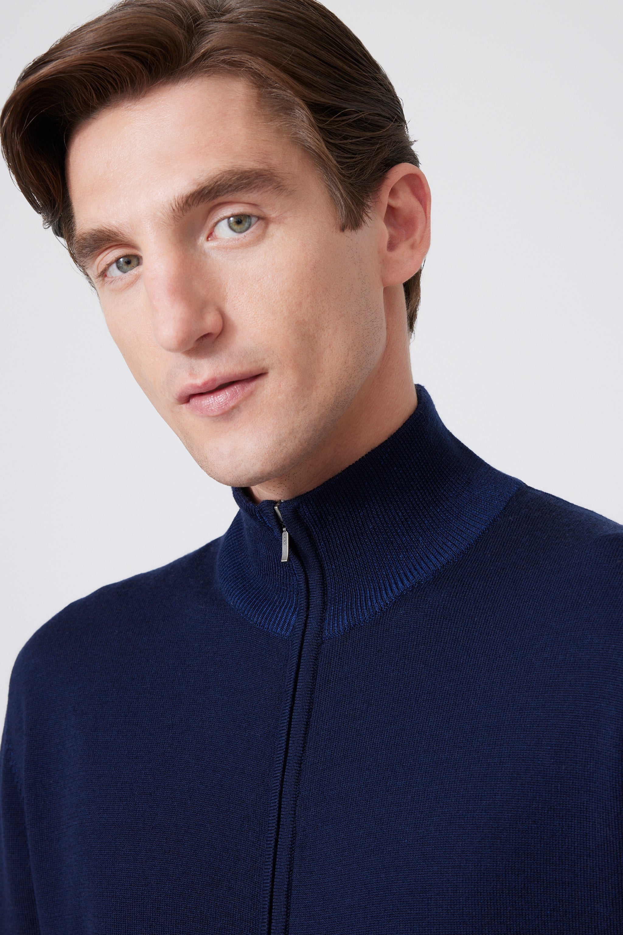 Merino-Cotton Full-Zip Cardigan