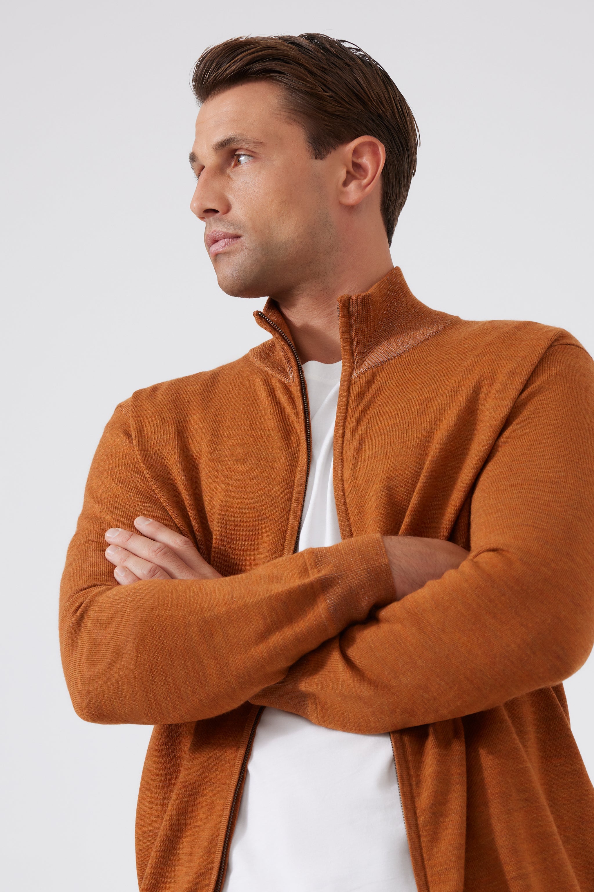 Merino-Cotton Full-Zip Cardigan