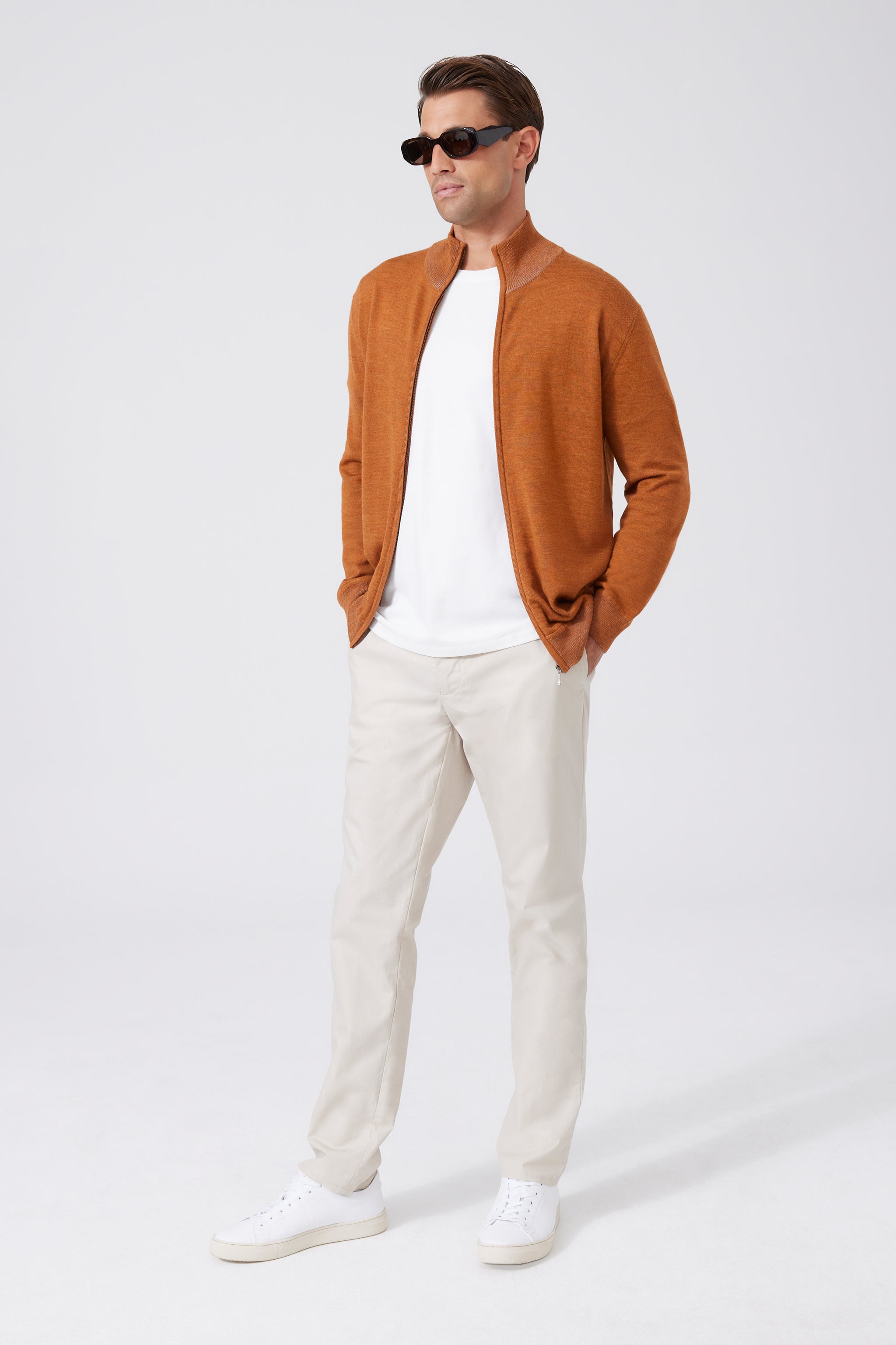 Merino-Cotton Full-Zip Cardigan