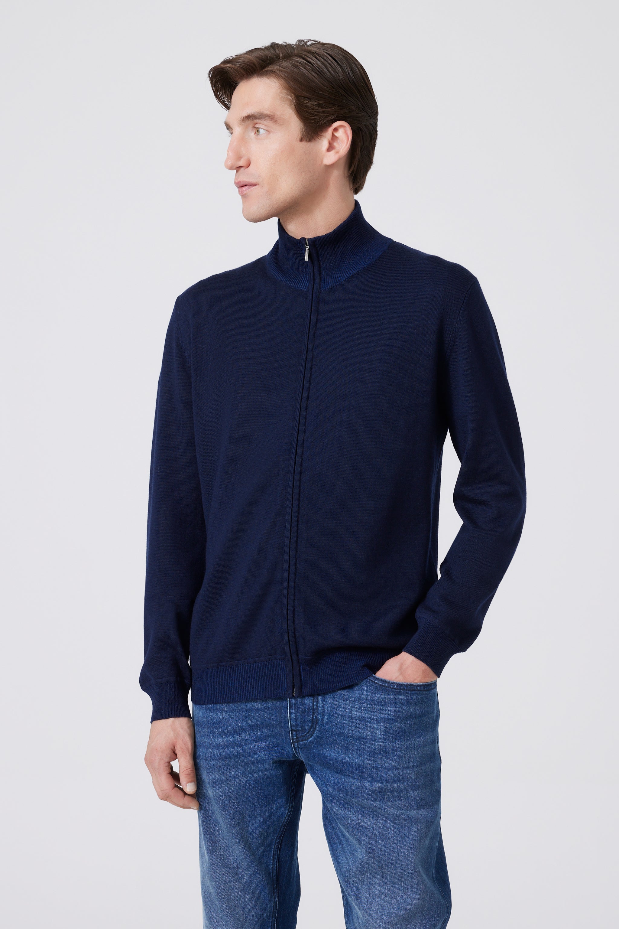 Merino-Cotton Full-Zip Cardigan