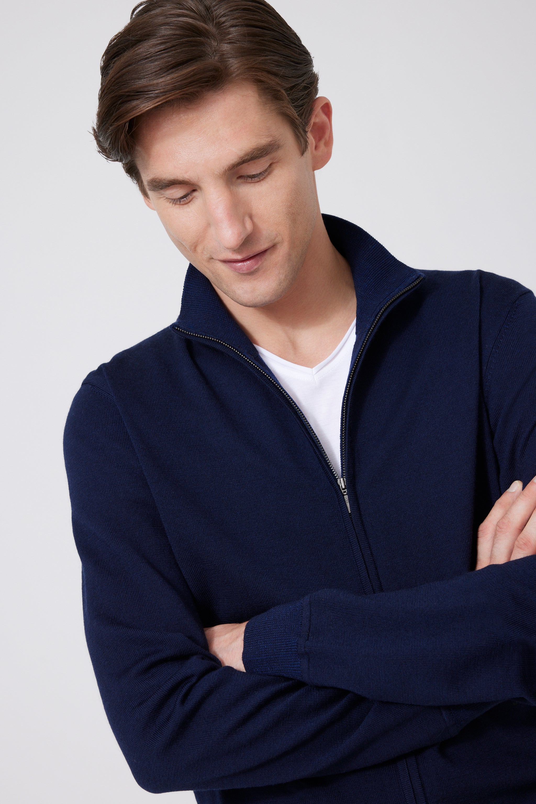 Merino-Cotton Full-Zip Cardigan