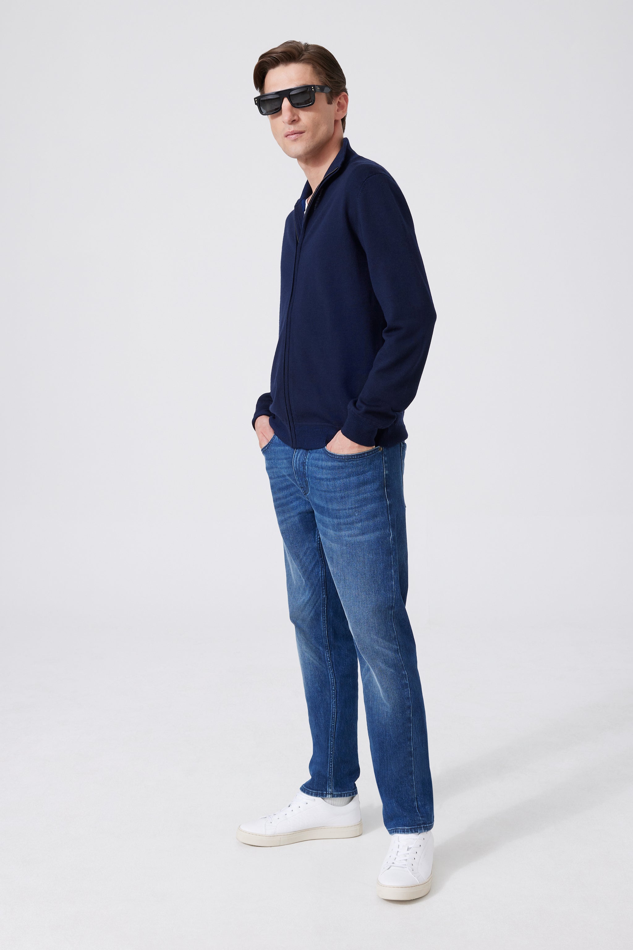 Merino-Cotton Full-Zip Cardigan