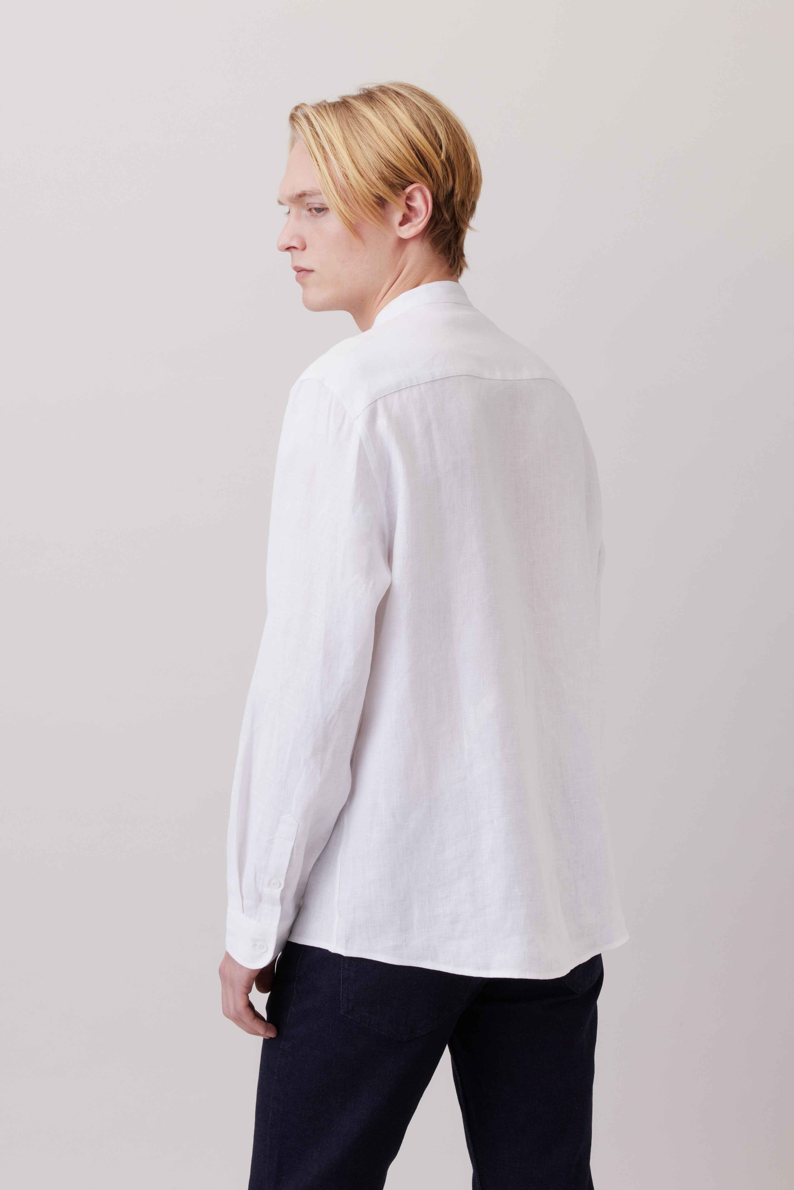 Linen Shirt with Stand-up Collar