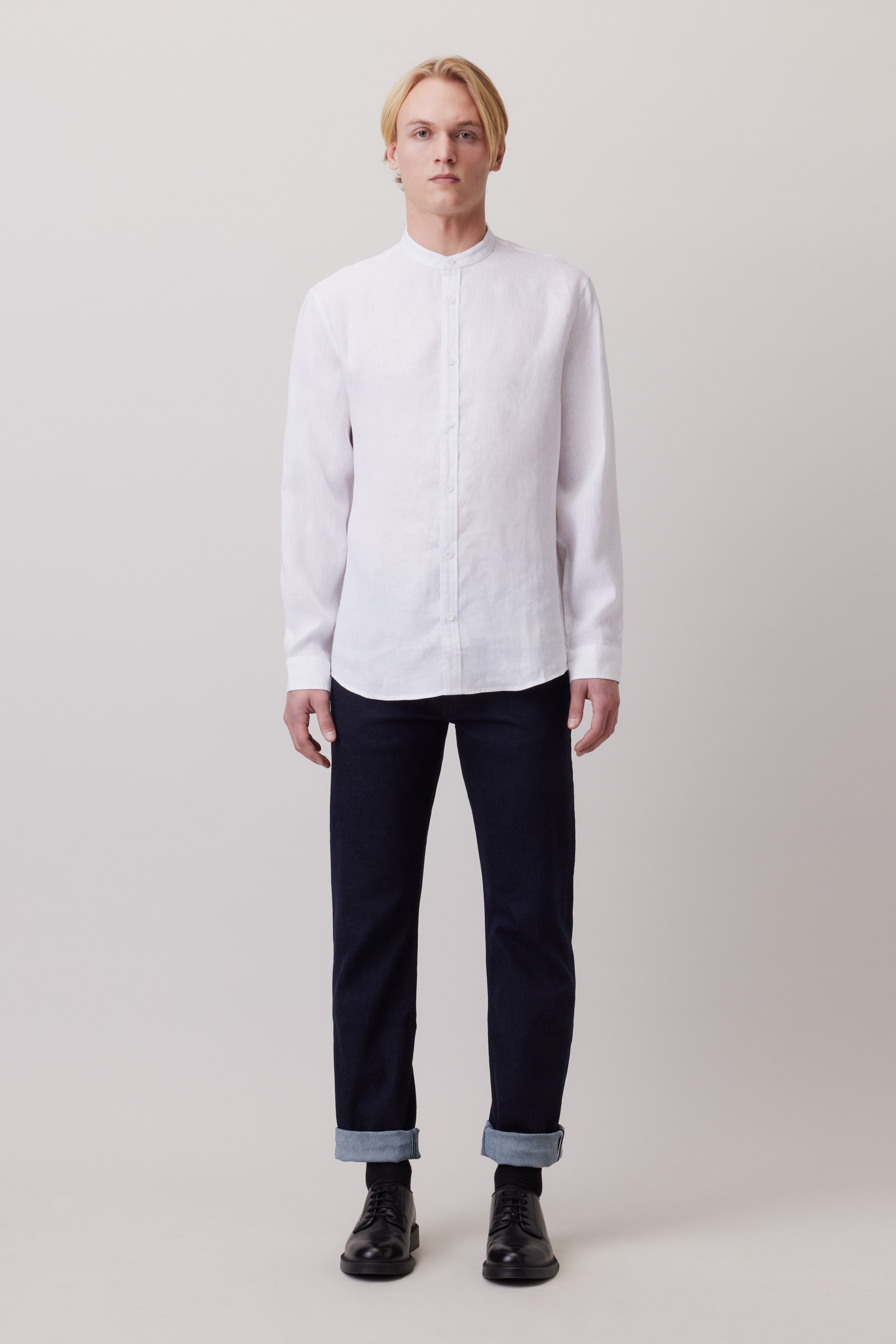 Linen Shirt with Stand-up Collar