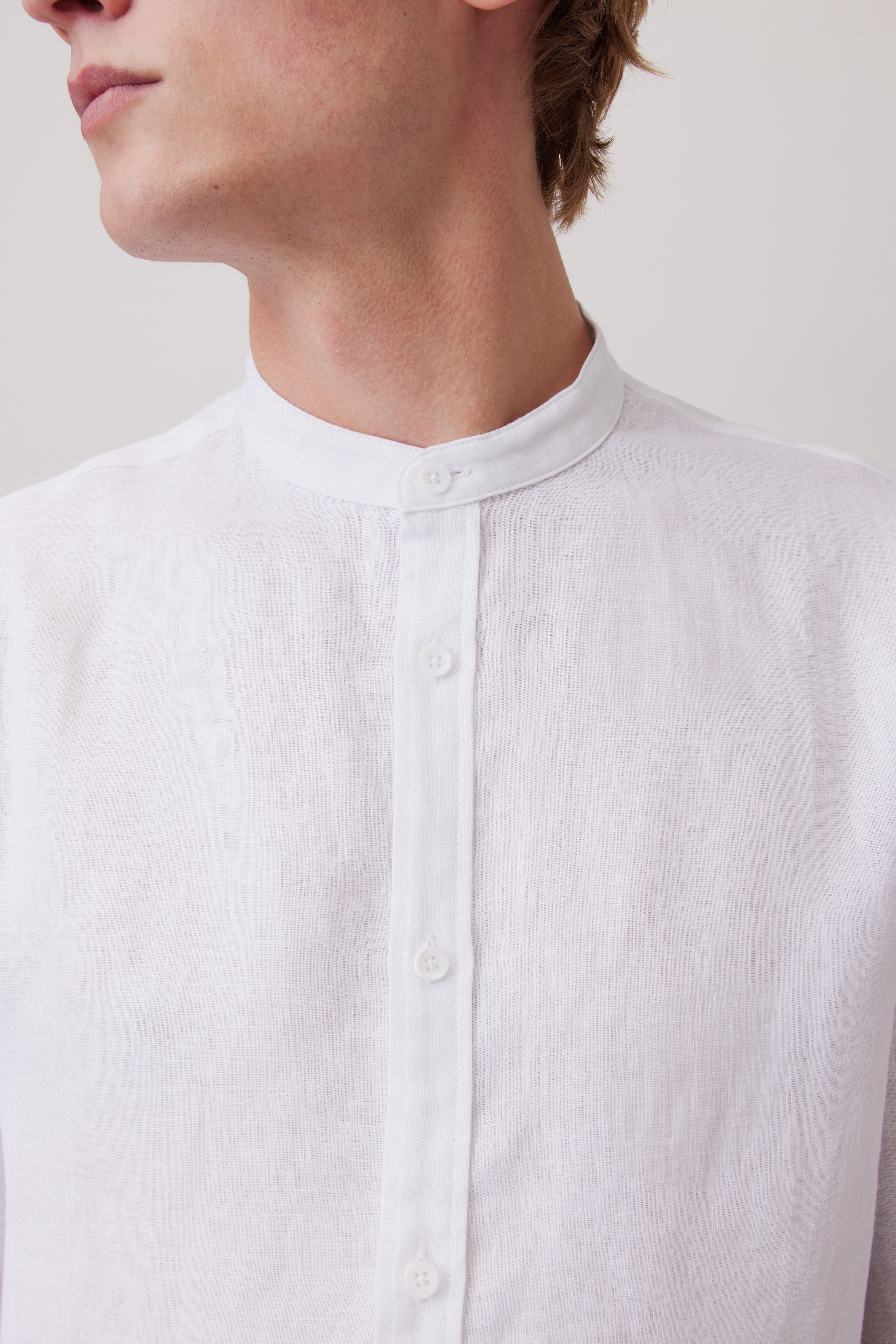 Linen Shirt with Stand-up Collar