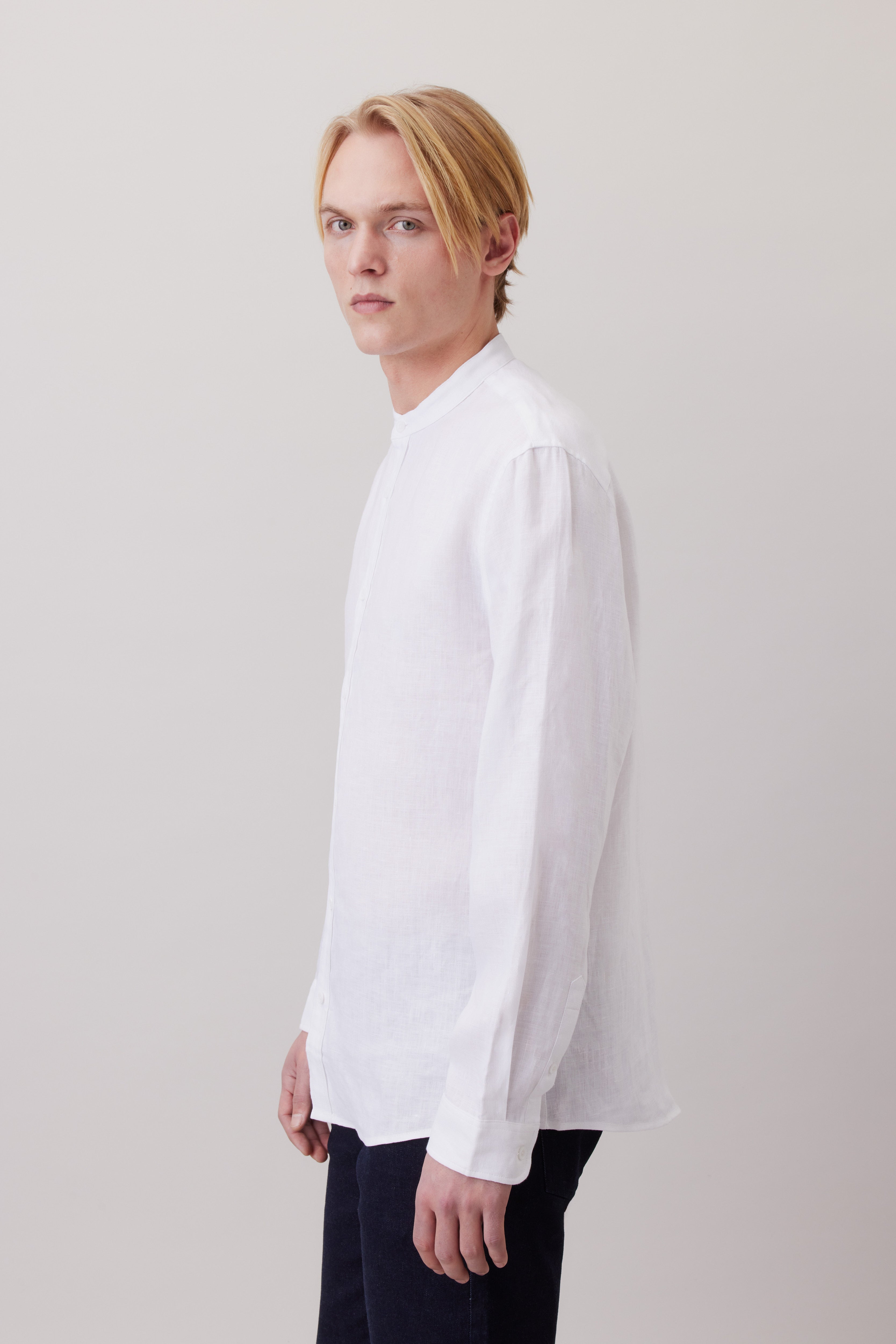 Linen Shirt with Stand-up Collar