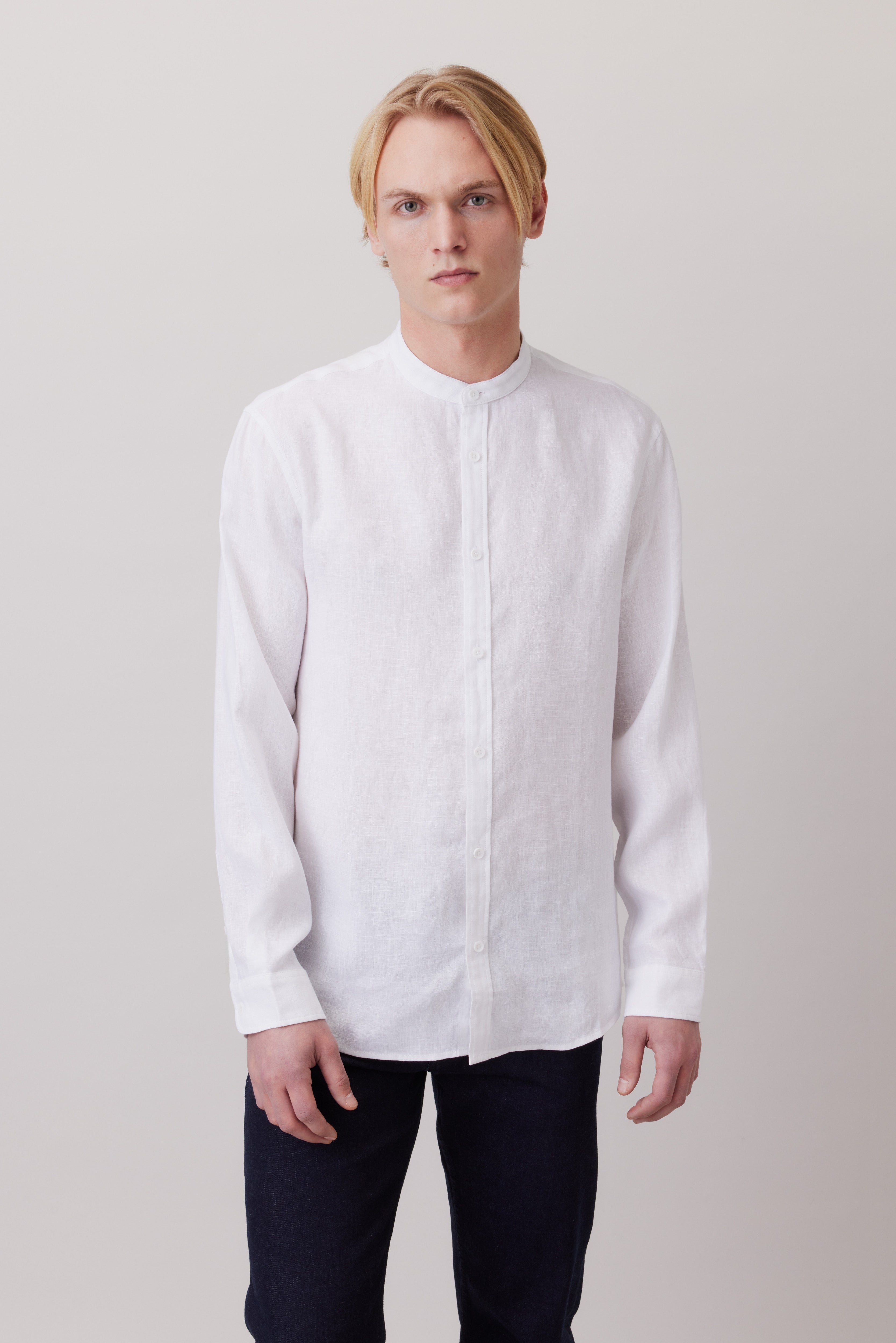 Linen Shirt with Stand-up Collar