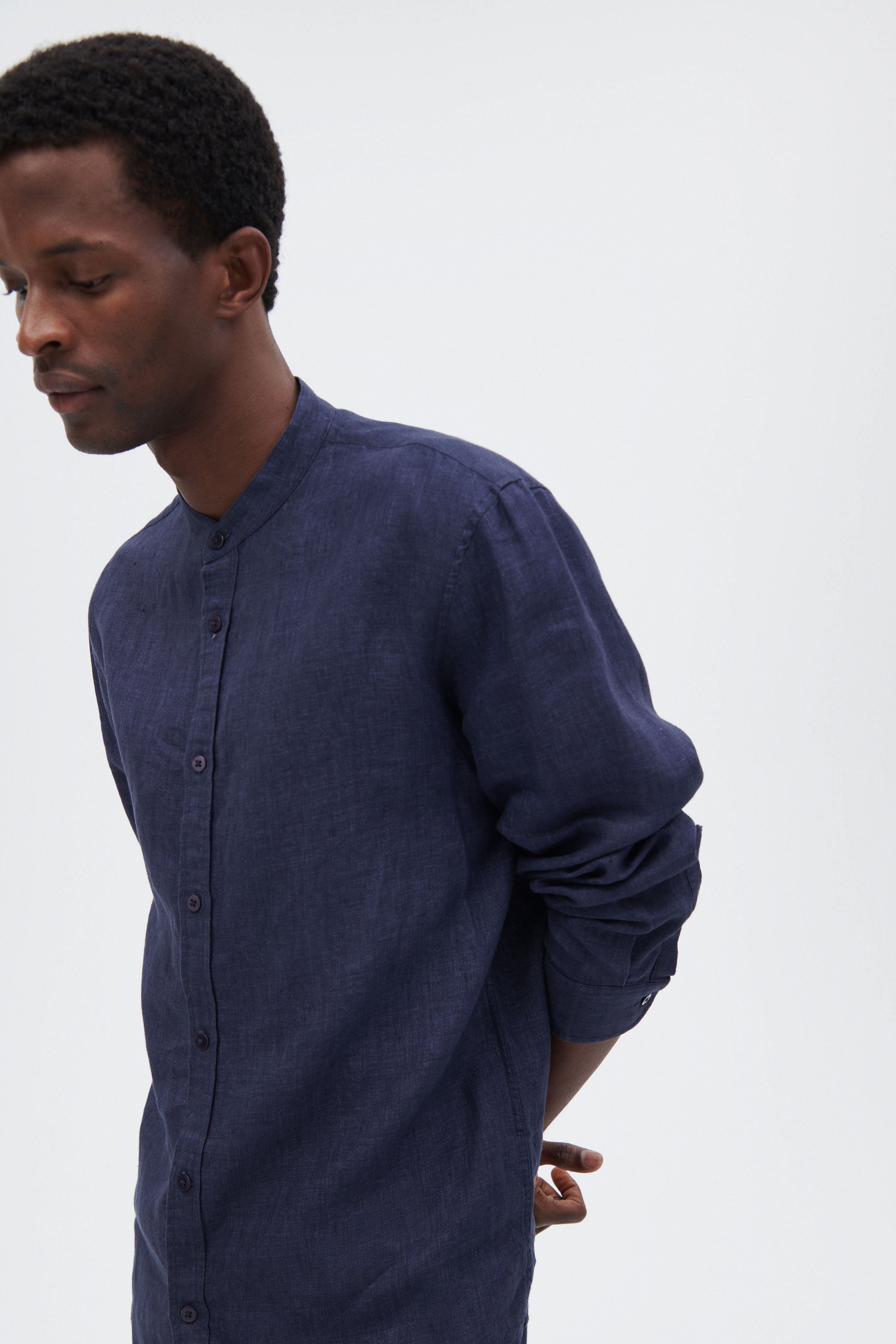 Linen Shirt with Stand-up Collar