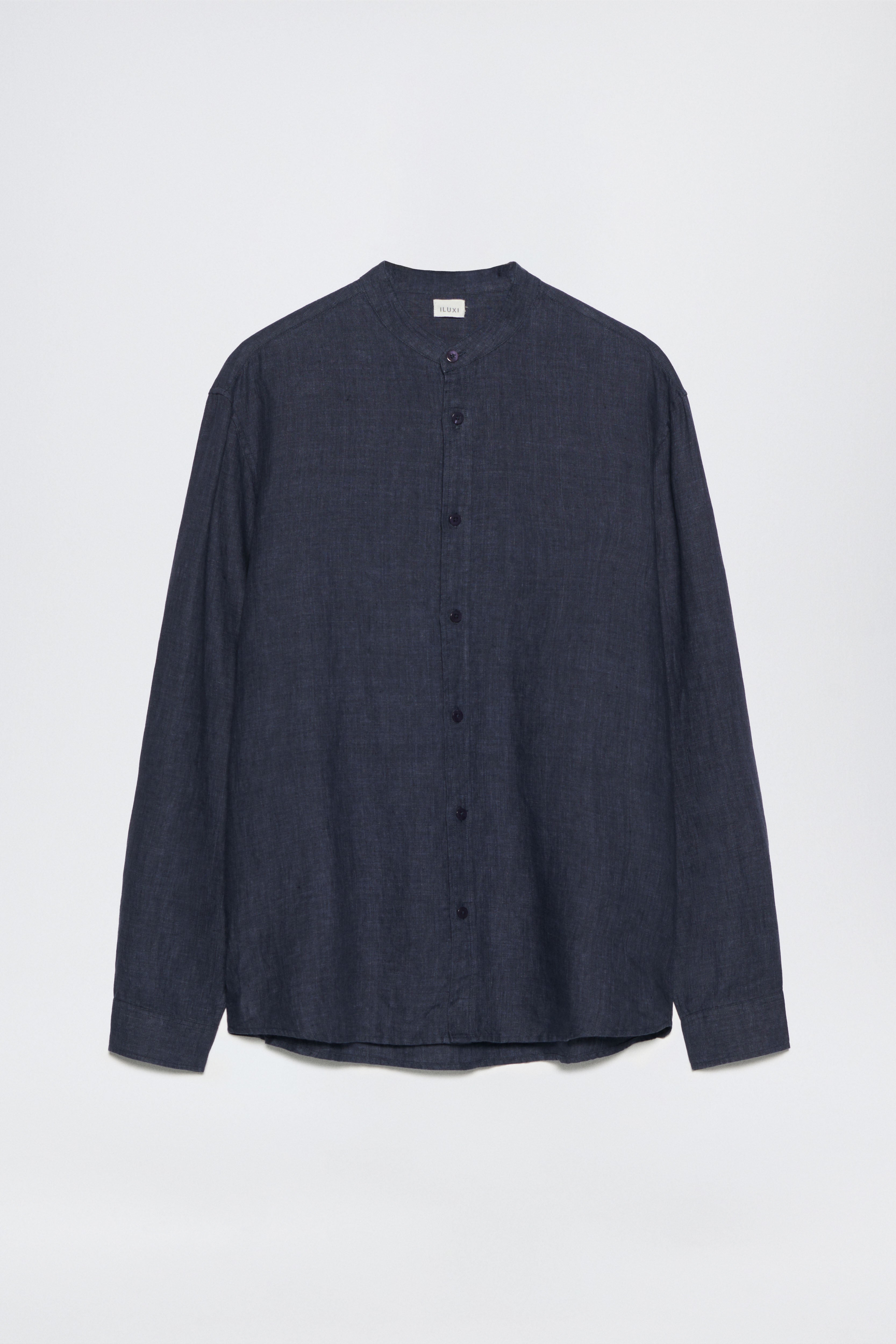 Linen Shirt with Stand-up Collar