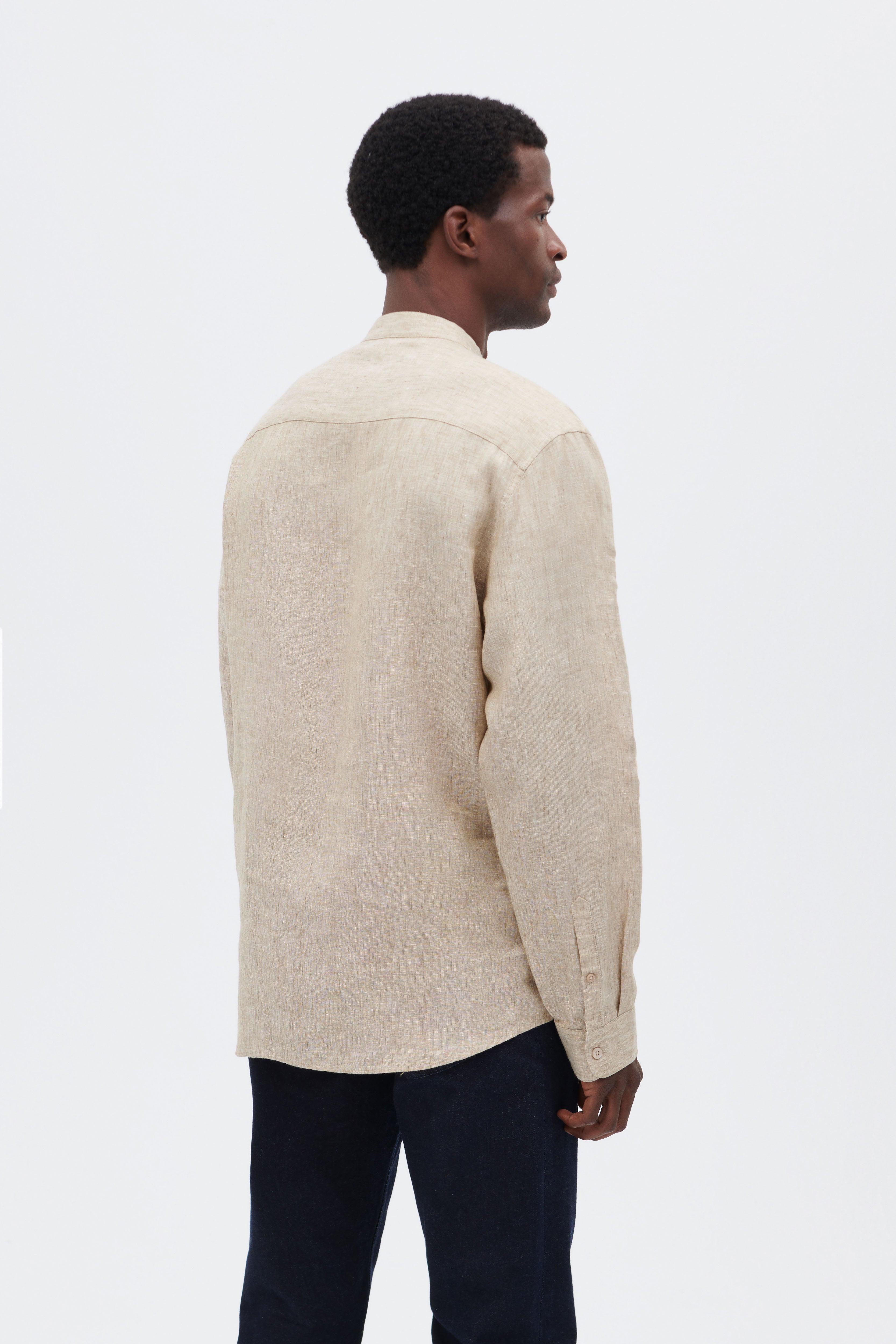 Linen Shirt with Stand-up Collar