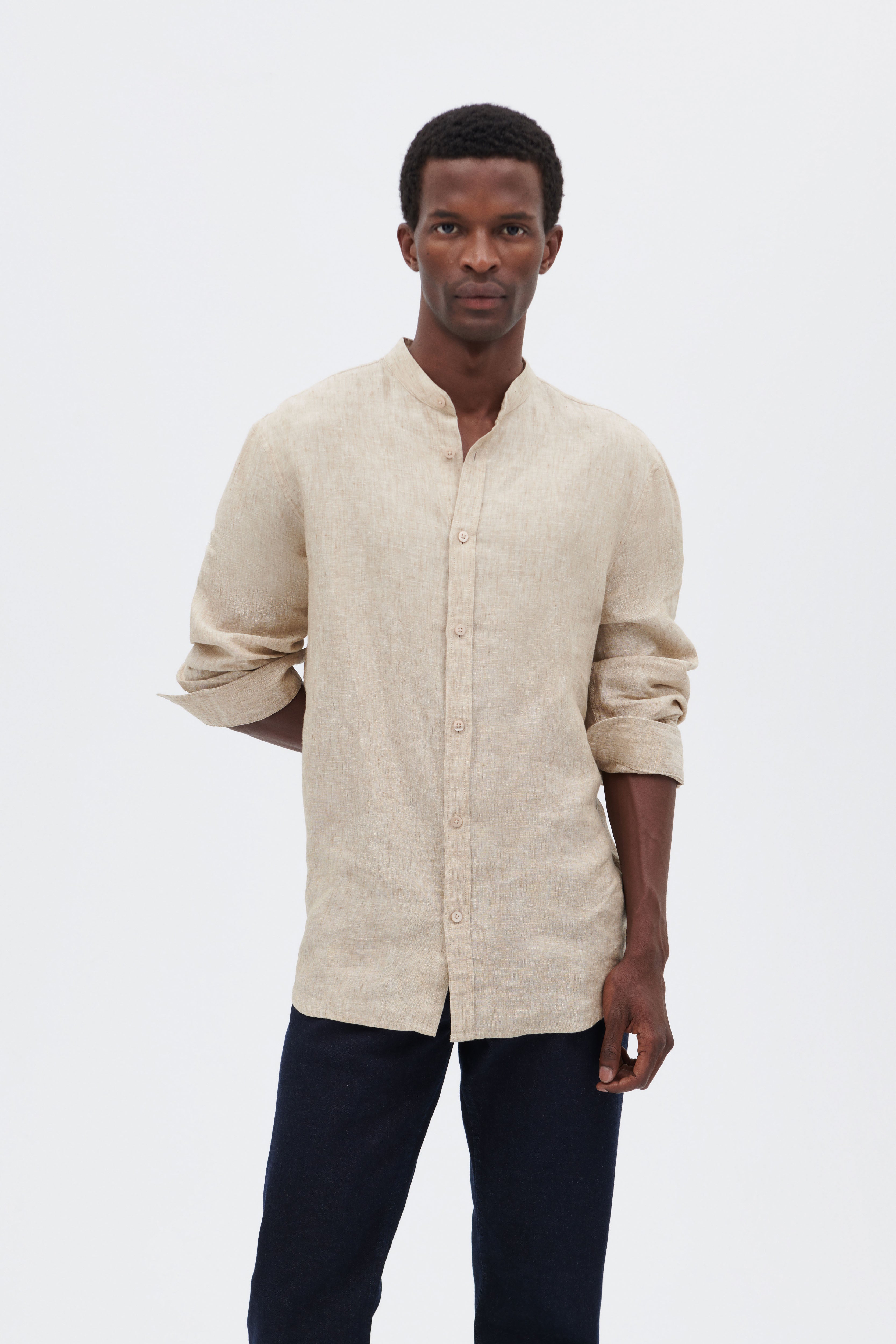 Linen Shirt with Stand-up Collar