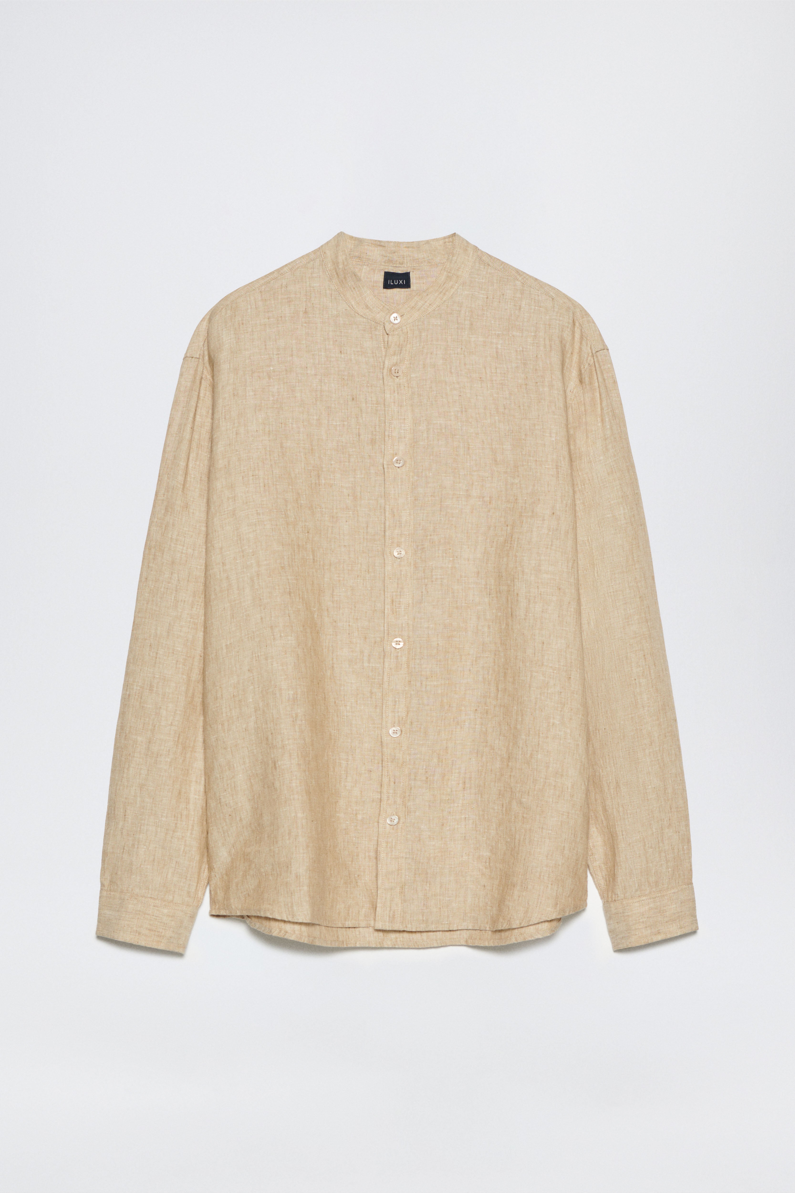 Linen Shirt with Stand-up Collar