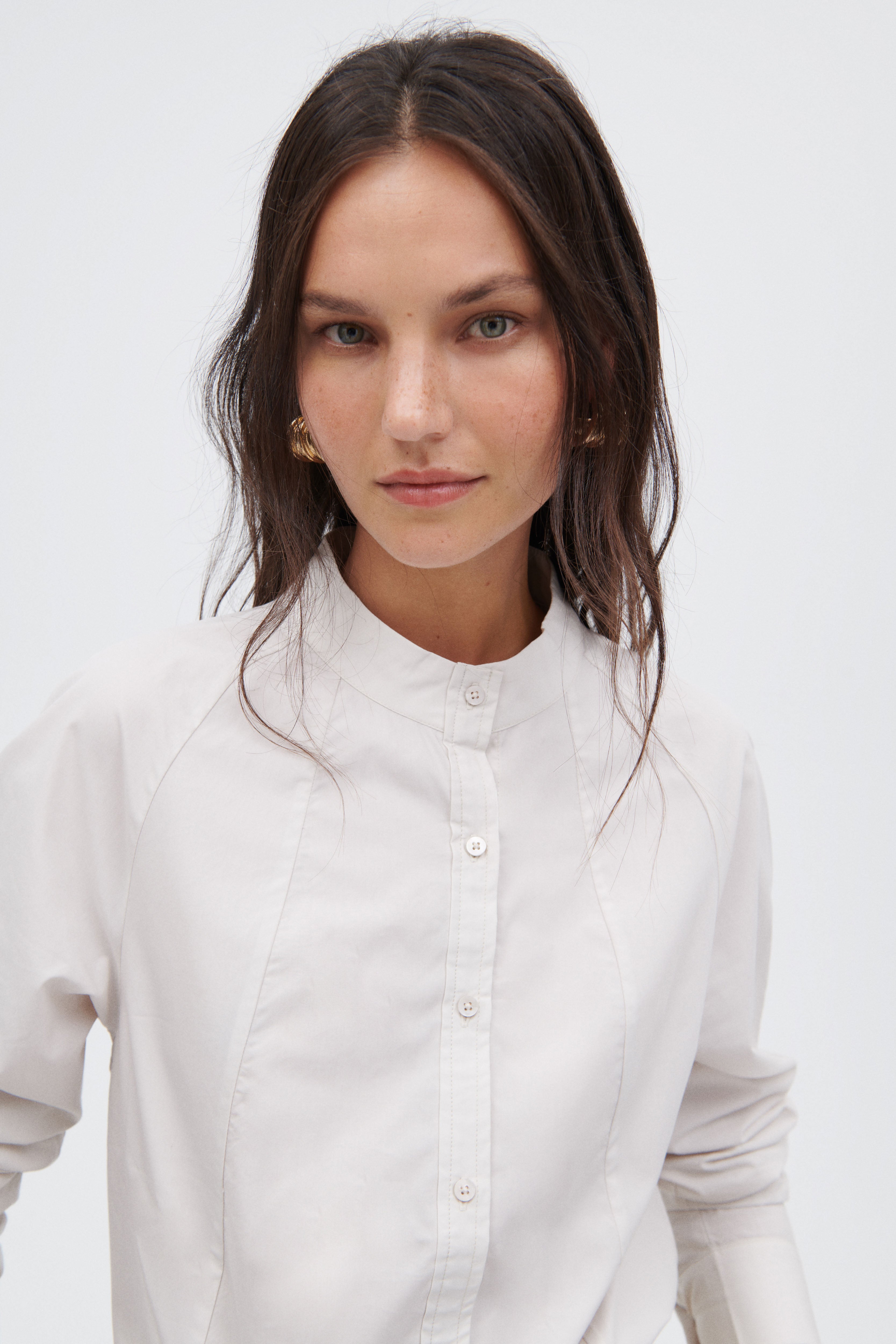 Cotton TENCEL™ Collarless Blouse