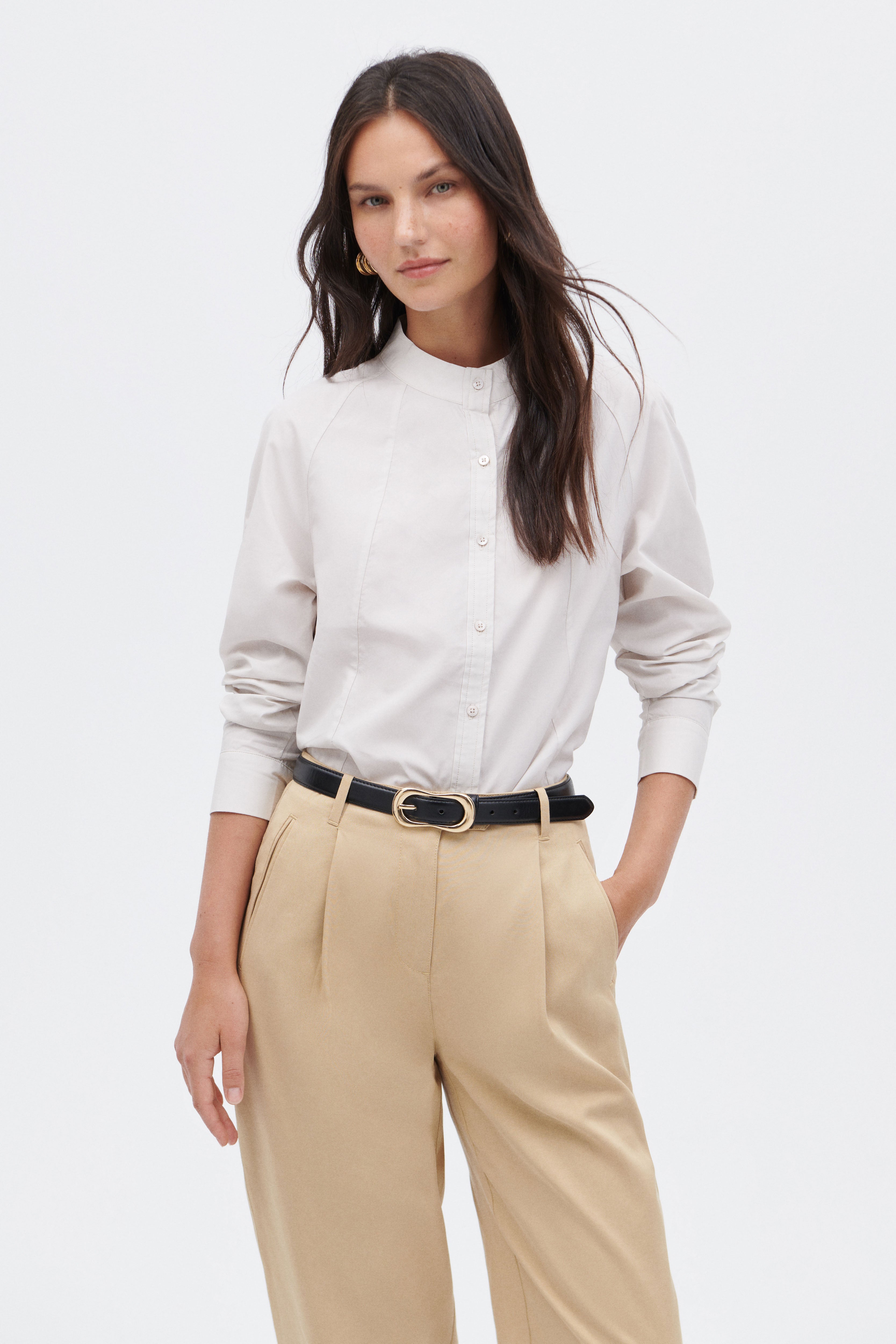 Cotton TENCEL™ Collarless Blouse