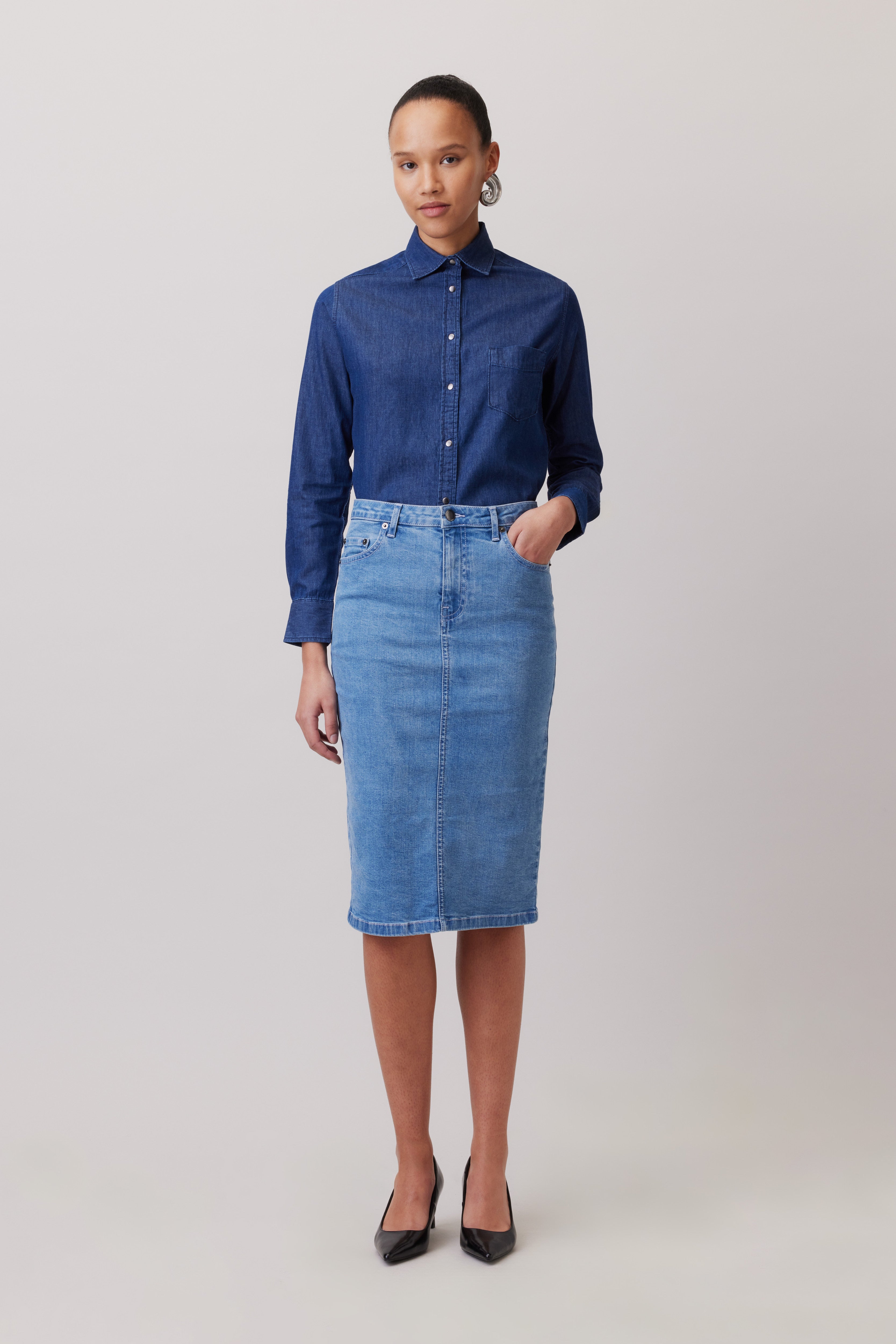 Denim Skirt in midi length